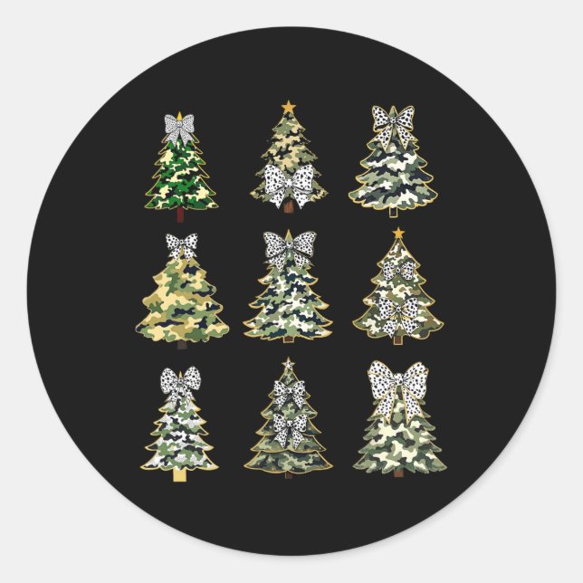 Coquette Camo Christmas Tree Bow Camouflage Huntin Classic Round Sticker (Front)