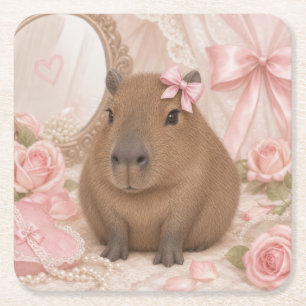 coquette capybara pink bow coaster