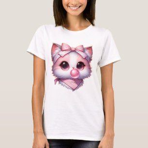 Coquette Cat Pink Bow Ribbon Bandanna Bubble Gum T-Shirt