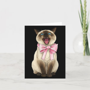 Coquette Cat with Pink Ribbon Bow Funny Girls Card
