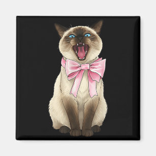 Coquette Cat with Pink Ribbon Bow Funny Girls Magnet