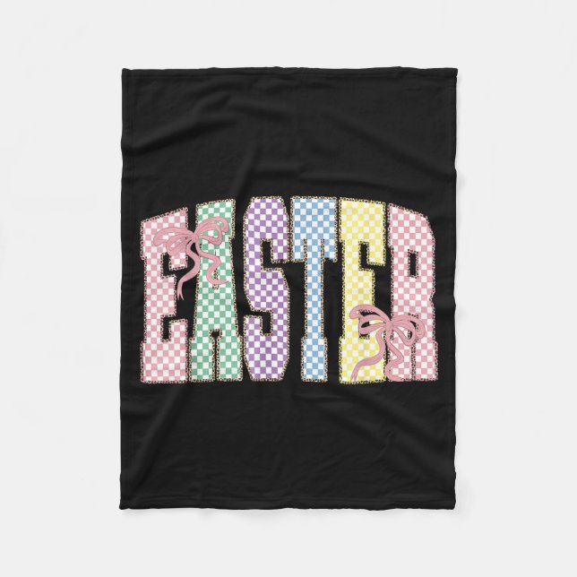 Coquette Checkered Easter Day Spring Easter Pastel Fleece Blanket (Front)