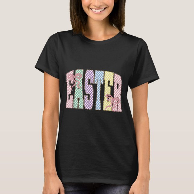 Coquette Checkered Easter Day Spring Easter Pastel T-Shirt (Front)