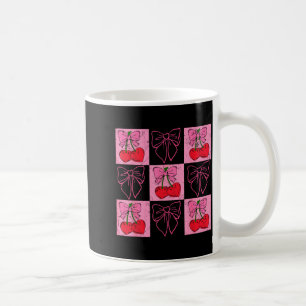 Coquette Checkred Pink Bow And Red Cherries Valent Coffee Mug