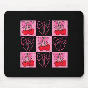 Coquette Checkred Pink Bow And Red Cherries Valent Mouse Pad