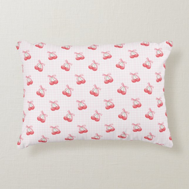 Coquette Cherries Bow Pattern  Decorative Cushion (Front)