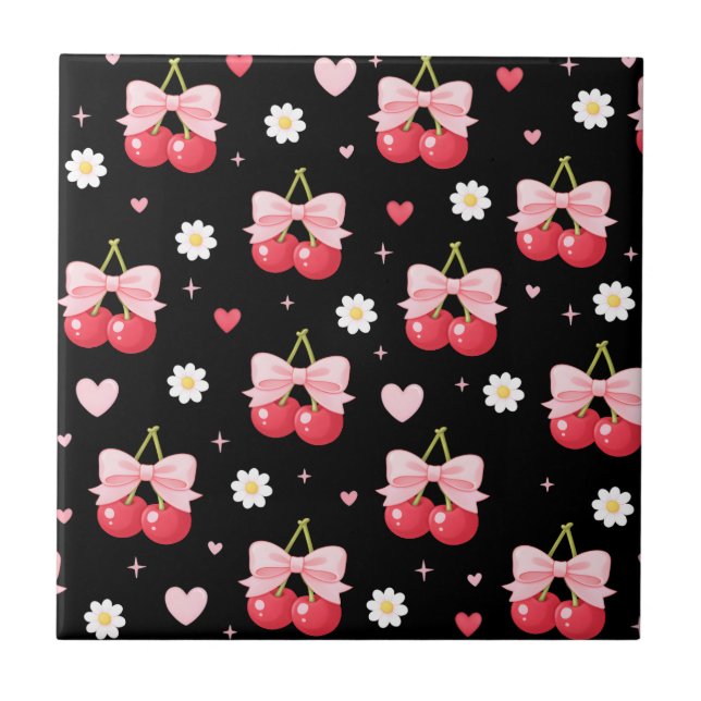 Coquette Cherries Ceramic Tile (Front)