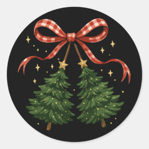 Coquette Cherries Christmas Tree Plaid Bow Winter Classic Round Sticker