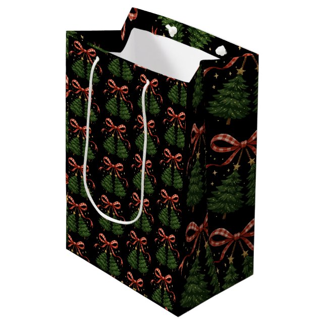 Coquette Cherries Christmas Tree Plaid Bow Winter  Medium Gift Bag (Front Angled)