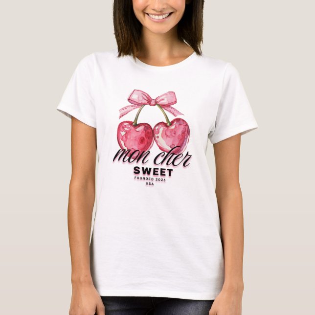 Coquette Cherries Pink Red  T-Shirt (Front)