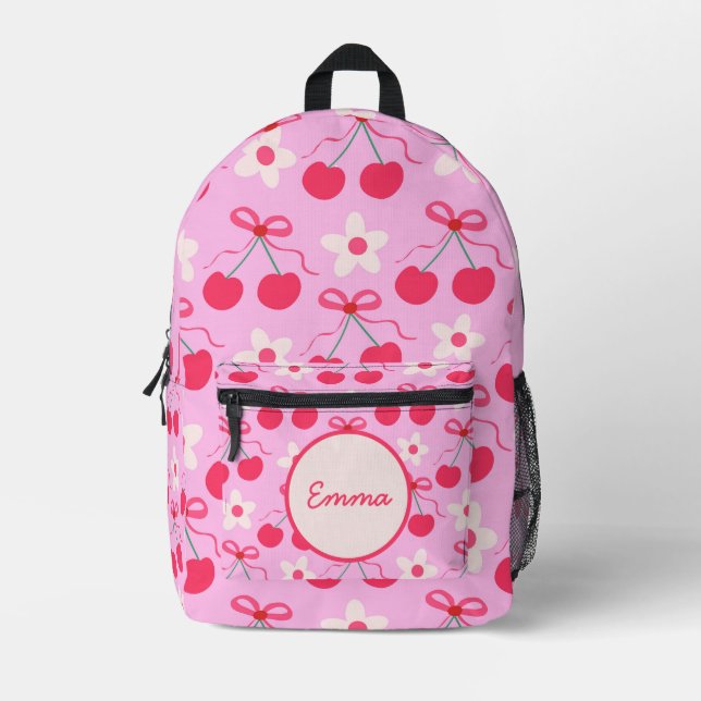 Coquette Cherries with Red Bows and Flowers custom Printed Backpack (Front)