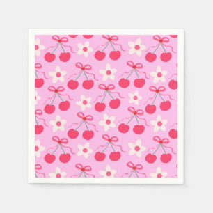 Coquette Cherries with Red Bows and White Flowers Napkin