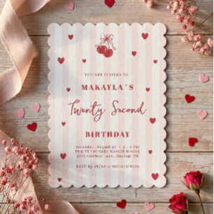 Coquette Cherry 22nd Heart Aesthetic Birthday Invitation