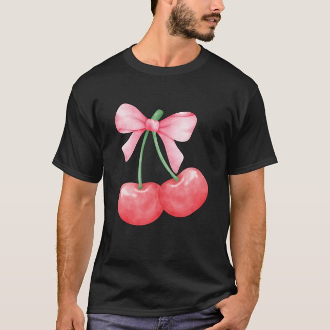 Coquette Cherry and Bow Kawaii Aesthetic Trendy T-Shirt (Front)