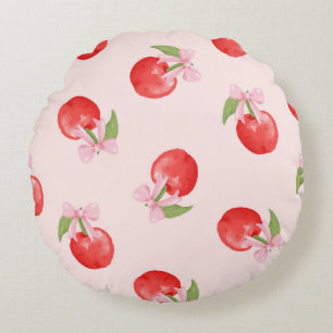 Coquette Cherry and Bow Round Pillow