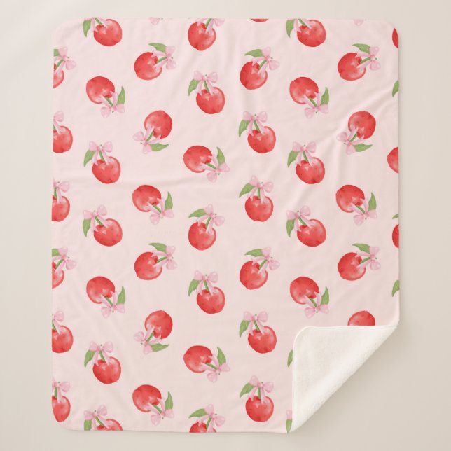 Coquette Cherry and Bow Sherpa Blanket (Front)