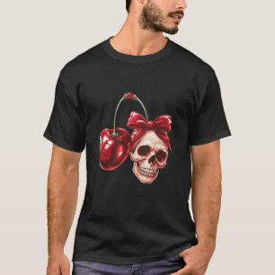 Coquette Cherry and Bow Skull Kawaii Cherry Aesthe T-Shirt