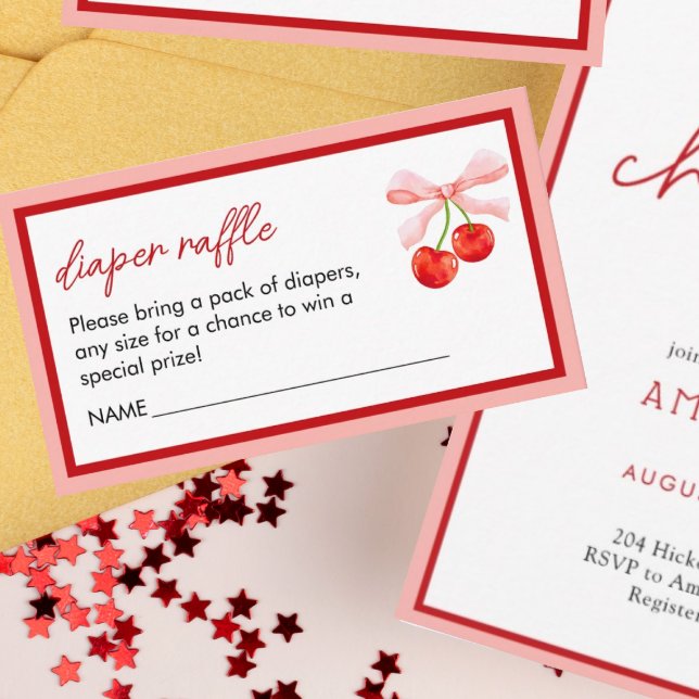 Coquette Cherry Baby Shower Diaper Raffle Enclosure Card (Creator Uploaded)