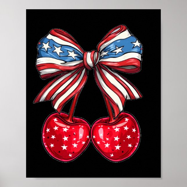 Coquette Cherry Bow Patriotic Usa Flag 4th Of July Poster (Front)