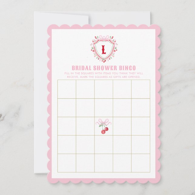 Coquette Cherry | Bridal Shower Bingo Game Invitation (Front)