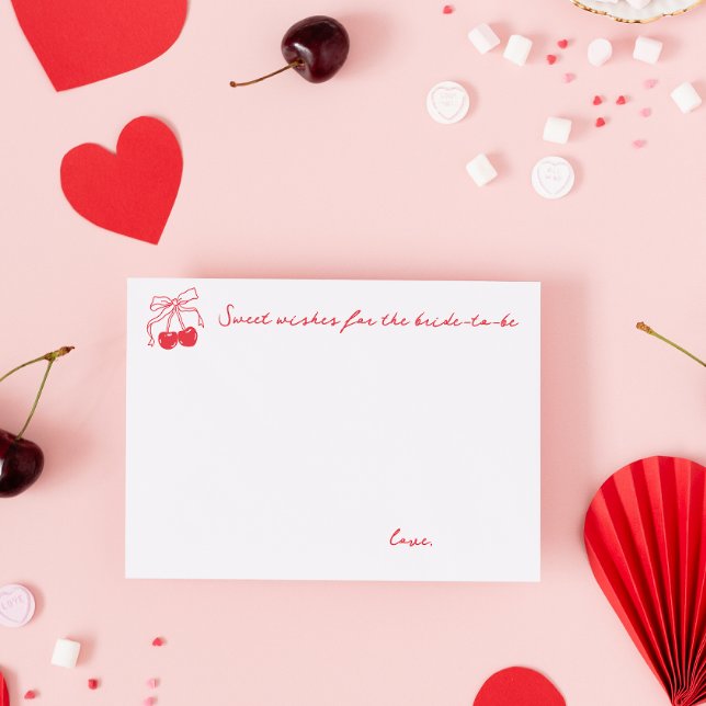 Coquette Cherry Bridal Shower Sweet Wishes Advice Card (Creator Uploaded)