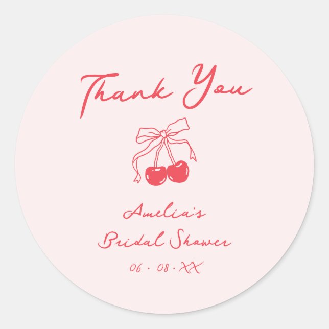 Coquette Cherry Bridal Shower Thank You Favour Classic Round Sticker (Front)