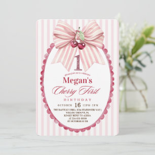 Coquette Cherry First  1st Birthday Party Invitation