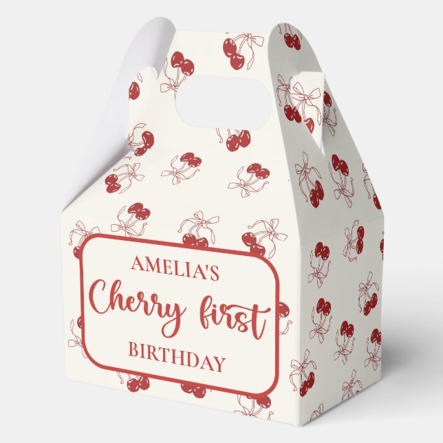 Coquette Cherry First Birthday Favour Boxes (Front)