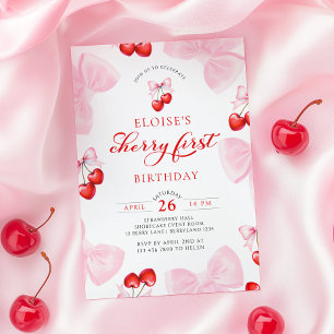 Coquette Cherry First Birthday Invitation