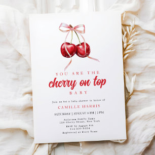 Coquette Cherry Girl Baby Shower Invitation
