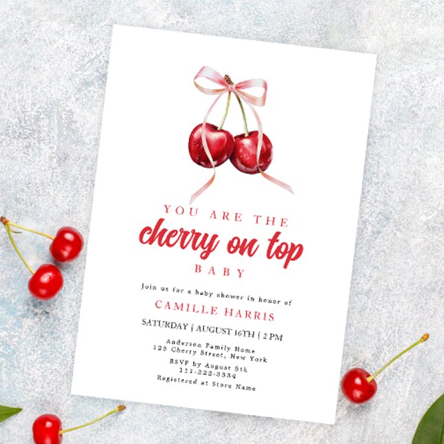 Coquette Cherry Girl Baby Shower Invitation (Creator Uploaded)