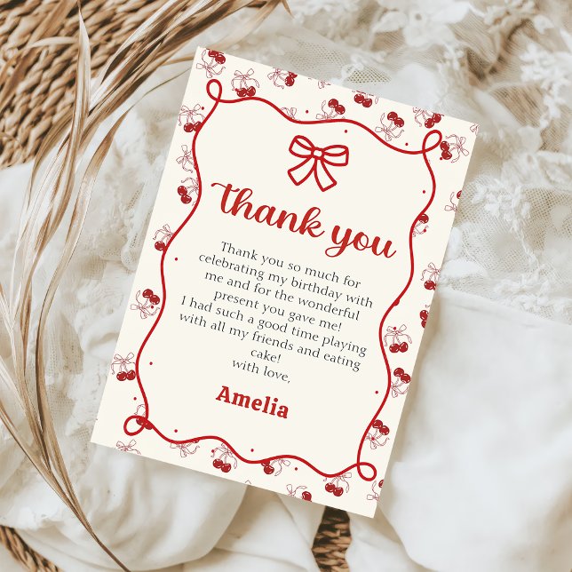 Coquette Cherry Girl Birthday Thank You Card (Creator Uploaded)