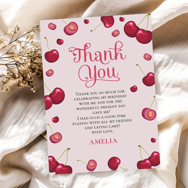 Coquette Cherry Girl Birthday Thank You Card (Creator Uploaded)