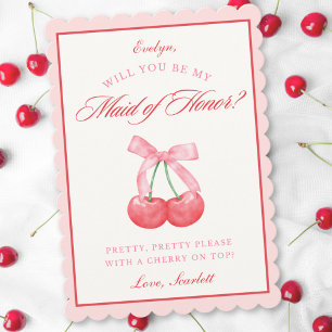 Coquette Cherry Maid of Honour Custom Name Proposa Invitation