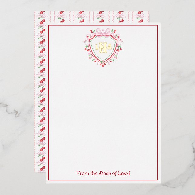 Coquette Cherry Monogram Crest Bridal Shower (Front/Back)