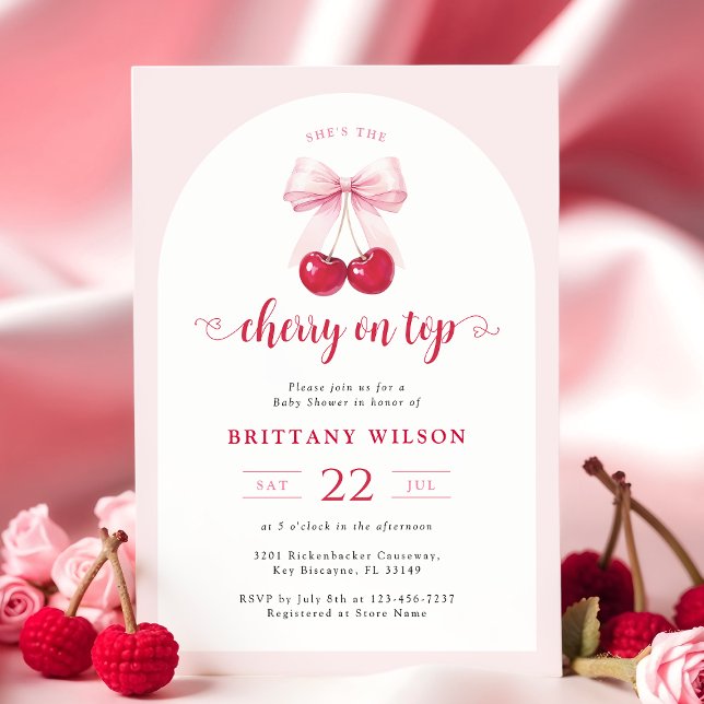 Coquette Cherry On Top Arch Baby Shower Invitation (Creator Uploaded)