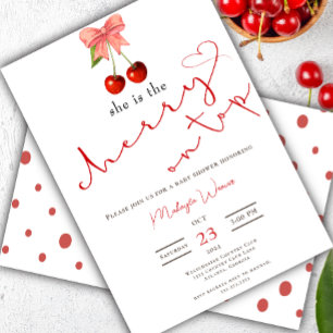 Coquette Cherry on Top Baby Girl Shower Invitation