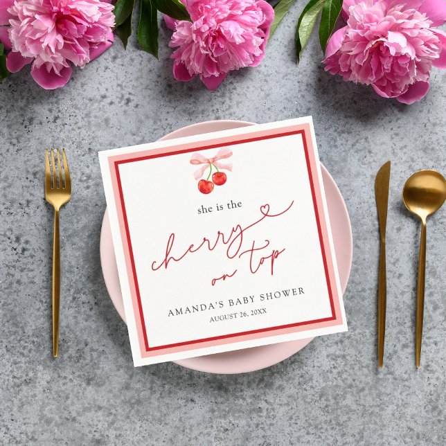 Coquette Cherry on Top Baby Girl Shower Napkin (Creator Uploaded)