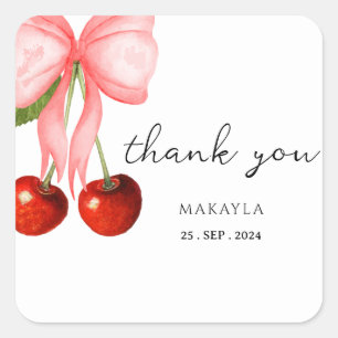 Coquette Cherry on Top Baby Girl Shower Square Sticker