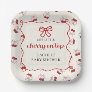 Coquette Cherry on Top Baby Shower Paper Plates