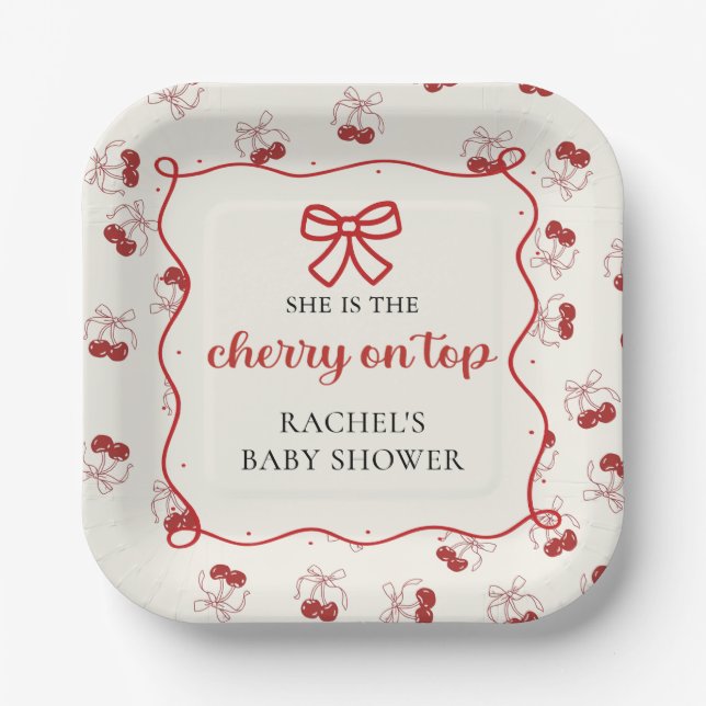 Coquette Cherry on Top Baby Shower Paper Plates (Front)