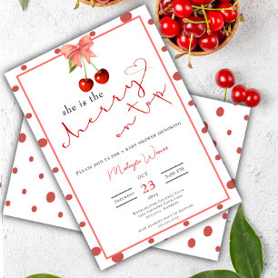 Coquette Cherry on Top cute Baby Girl Shower Invitation
