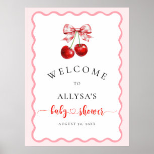 Coquette Cherry On Top Wavy Baby Shower Welcome Poster