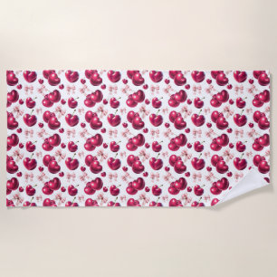 Coquette Cherry Pattern Pink Bow Aesthetic  Beach Towel