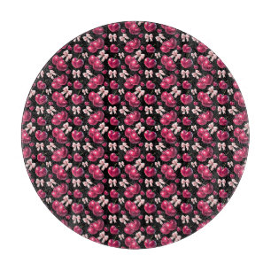 Coquette Cherry Pattern Pink Bow Aesthetic Cutting Board