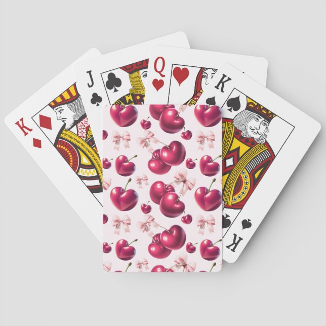 Coquette Cherry Pattern Pink Bow Aesthetic  Playing Cards (Back)