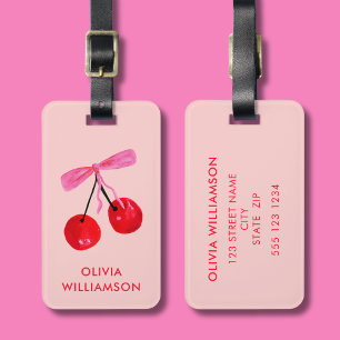 Coquette Cherry & Pink Bow Luggage Tag