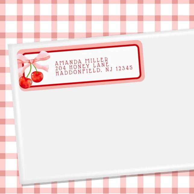 Coquette Cherry Pink & Red Return Address Label (Creator Uploaded)
