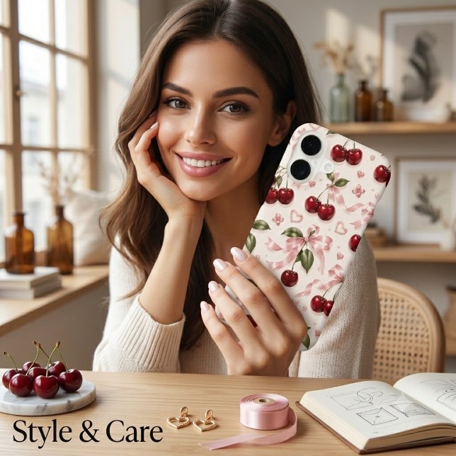 Coquette Cherry & Pink Satin Bow Seamless Pattern (Coquette Cherry & Pink Satin Bow Seamless Pattern iPhone 17 Case)