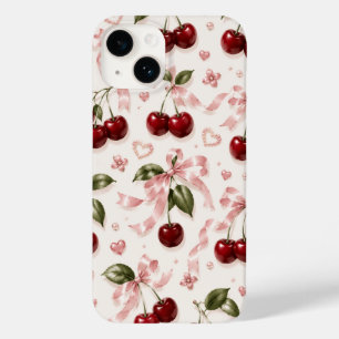 Coquette Cherry & Pink Satin Bow Seamless Pattern Case-Mate iPhone 14 Case